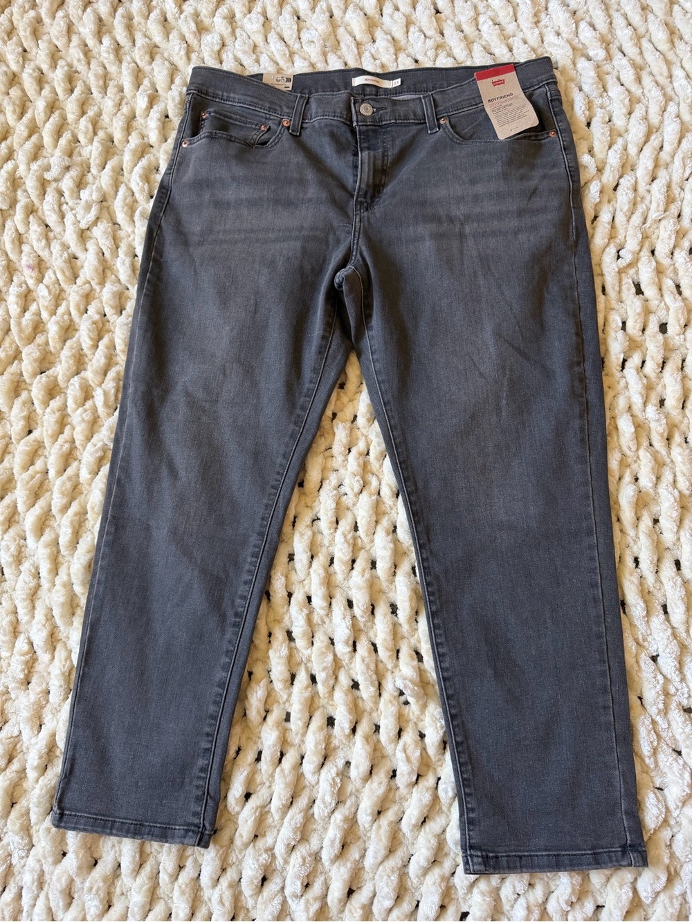 Levi’s Boyfriend Mid Rise Stellar Stretch Charcoal Gray Black Jeans NWT 33x27